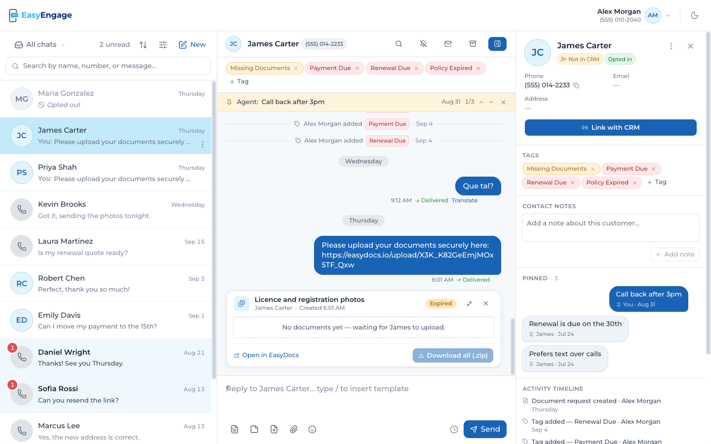 EasyEngage agent inbox